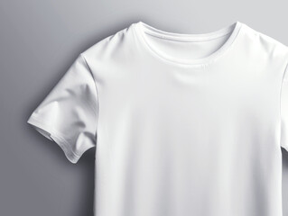 A blank white T-shirt mockup on a light grey background, suitable for branding or logo presentation. Generative AI