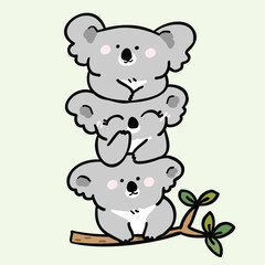 Vector Illustration of Cute Cartoon Koala Pile Design on Isolated Background