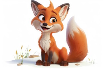 Obraz premium A cartoon fox character for children on a white isolated background.