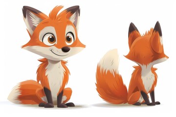 Obraz premium A cartoon fox character for children on a white isolated background.