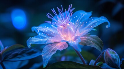 Vibrant Glowing Flower in Ethereal Blue Tones