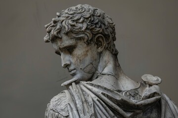 Weathered stone bust of a classical figure