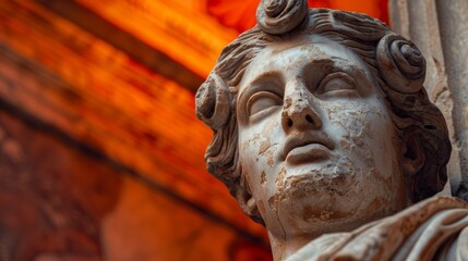 ancient stone statue against vibrant background