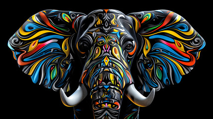 A colorful elephant with a big face
