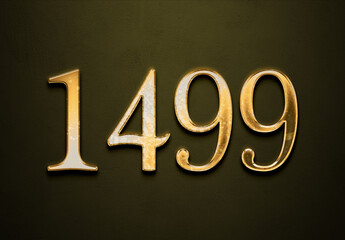 Old gold effect of 1499 number with 3D glossy style Mockup.