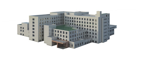 3d render of a building ,building isolated on white background