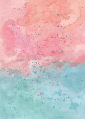 Watercolor painting abstract background or pink and blue abstract watercolor texture backdrop on paper. Template for card or poster and cover. copy space for text. Hand painted texture style. vertical