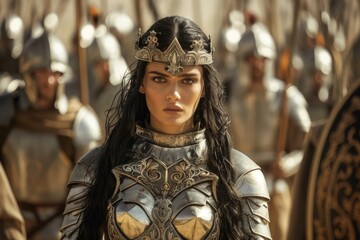 Obraz premium Powerful female warrior in ornate armor