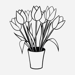 Tulips vase flower silhouette vector illustration