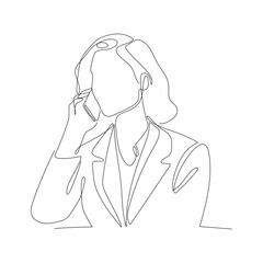 business lady talking on the phone one line drawing