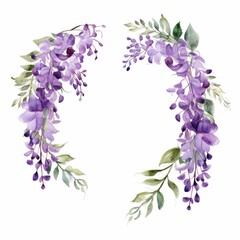 wisteria themed frame or border for photos and text. cascading purple blooms. watercolor illustration,  flowers frame, botanical border, botanical painting.