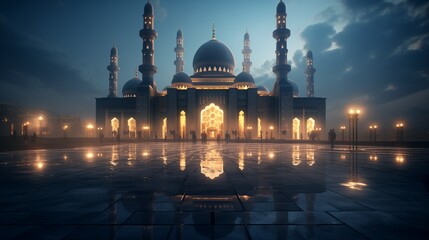 Naklejka premium A mesmerizing Intricate mosque building and architecture at night