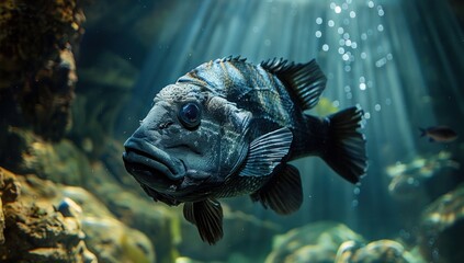 Obraz premium Experiment with different lighting setups to create dramatic shadows and highlights, accentuating the deep-sea fish's form and texture.