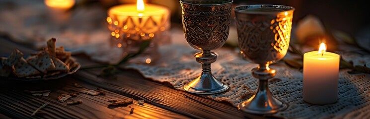Religion image of Shabbat background with chalice and candles