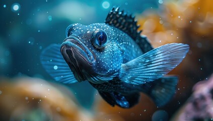 Obraz premium Incorporate subtle props and accessories to complement the deep-sea fish's natural beauty, adding depth and context to the photograph.