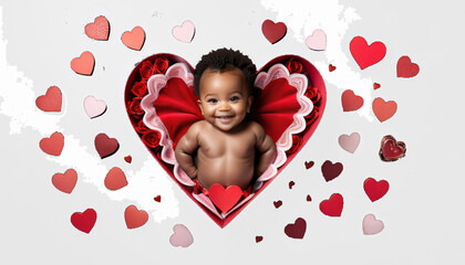 american day art smiling family s background space concept african holidays valentine dark children one happy baby text nubes banner february 14 holiday love joy cute adorable celebration diversity