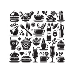 Set of cafe icons, restaurant icon, food and drink vector illustration icon design 
