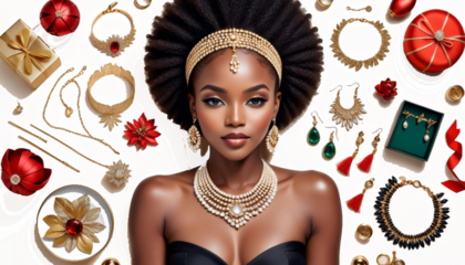 concept african beauty black celebration elegance luxury cultural minimal festive jewelry woman charm pretty attire fashion glamour traditional ethnic ornamentation christmas people hair face night