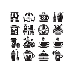 Set of cafe icons, restaurant icon, food and drink vector illustration icon design 