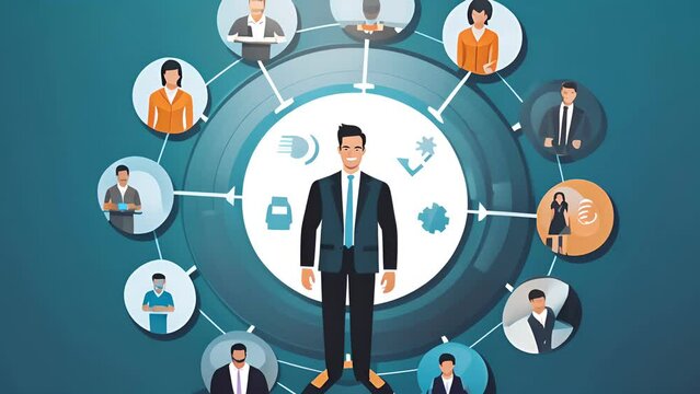 Business network structure HR Human resources. Business leadership concept. Social network. Different person, business, leader