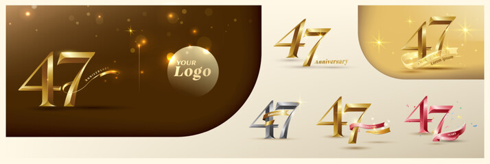 47th anniversary logotype modern gold number with shiny ribbon. alternative logo number Golden anniversary celebration