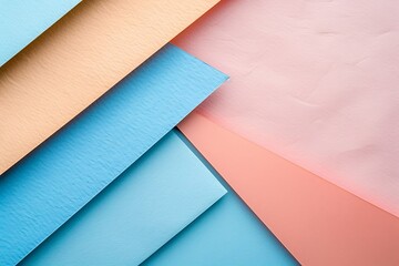 Abstract colored paper texture background. Minimal composition with geometric shapes and lines in pastel blue and, peach and orange colors