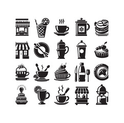 Set of cafe icons, restaurant icon, food and drink vector illustration icon design 