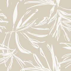 Neutral Colour Tropical Leaf Seamless Pattern Design