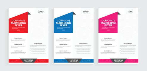 Corporate business flyer design set layout with white, yellow, and blue, colors. marketing proposal, professional business advertising leaflet.