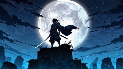 samurai under the moonlight