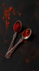 Two Silver Spoons with Smoked Paprika on a dark background.