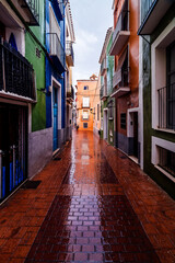 Bigueta Street in the rain in Villajoyosa