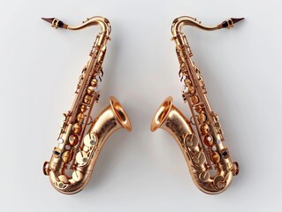 Two saxophones are shown on a white background.