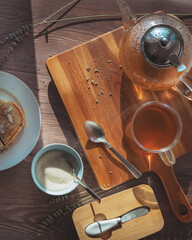 Tea toast lavender breakfast wood