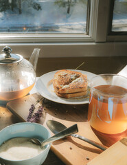 Tea toast snow window breakfast