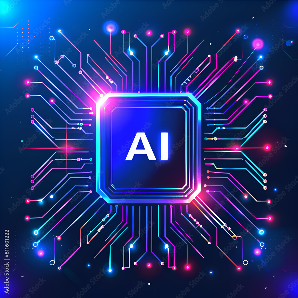 Aufkleber a computer chip with the letters ai on it. the chip is surrounded by a blue background. the image ha