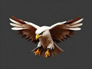 3d illustration of white brown baby cute hawk neon theme floating in metaverse black background low poly style