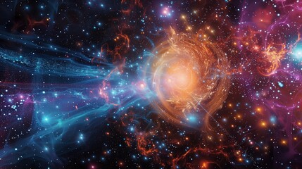 Obraz premium The Big Bang theory, backed by cosmic microwave, details universe origins.