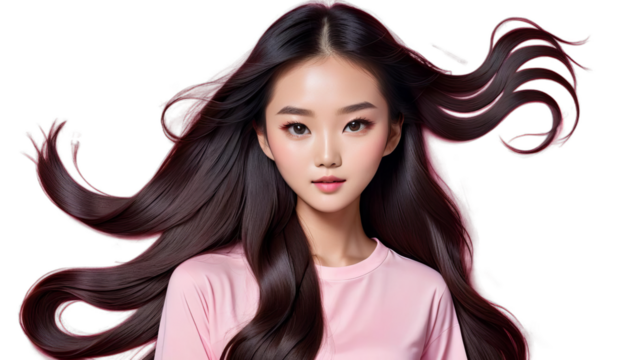 background pink asian most beautiful advertising text fashion portrait concept care long same ng model chinese hair coiffure young elegance style trend beauty glamourous stylish feminine lady allure