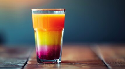 Glass of multilayered fruit juice, showcasing a gradient of flavors