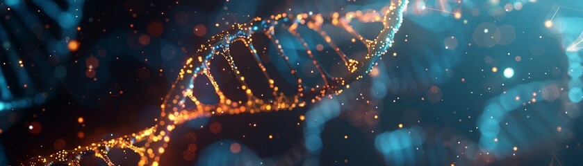 Fototapeta na wymiar Brightly glowing DNA double helix against a dark background