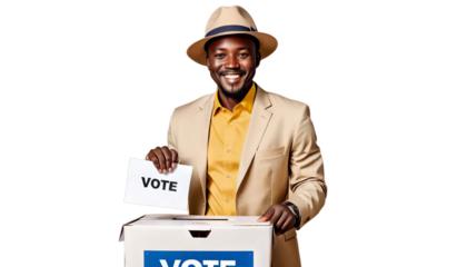 beige concept suit box vote yellow adult standing african man shirt vertical elections africa zimbabwe smiling hat rhodesia political election black people portrait ethnicity freedom politic joyous