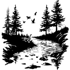 River Scene png, River Scene vector, River Scene clipart, River Landscape svg, River Scene wall art, River Mountain svg, River Scene SVG Bundle, Landscape Svg, Forest Svg, Adventure Svg, Outdoor Svg, 