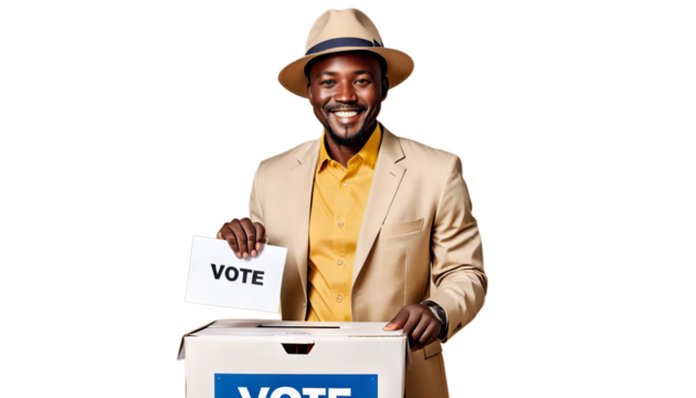 beige concept suit box vote yellow adult standing african man shirt vertical elections africa zimbabwe smiling hat rhodesia political election black people portrait ethnicity freedom politic joyous