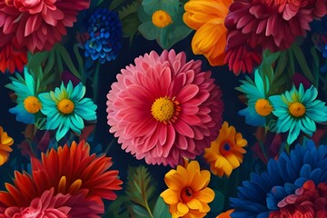 Beautiful wallpapers of colorful flowers painted at oil - Generative AI