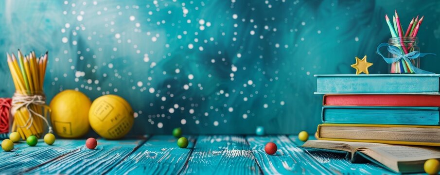 Minimalist back to school education banner background pastel color.