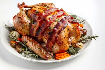 Bacon-Wrapped Turkey and Aromatic Roasted Vegetables
