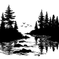 River Scene png, River Scene vector, River Scene clipart, River Landscape svg, River Scene wall art, River Mountain svg, River Scene SVG Bundle, Landscape Svg, Forest Svg, Adventure Svg, Outdoor Svg, 