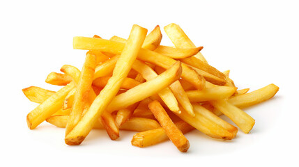 A pile of french fries on a white background. - obrazy, fototapety, plakaty
