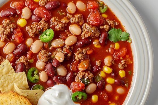 Exotic 5 Bean Chili with Cheese, Chips, and Fresh Cilantro